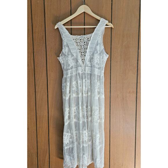 Sweet Miss S/M Cream Lace Sheer Dress Maxi Summer - Picture 6 of 7